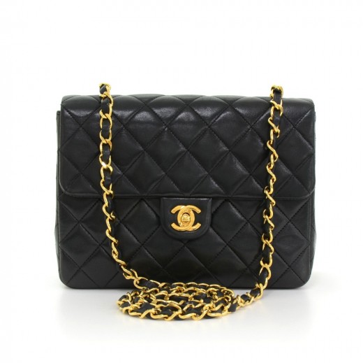 Chanel Vintage Black Quilted Trapeze Flap Shoulder Bag with Wallet