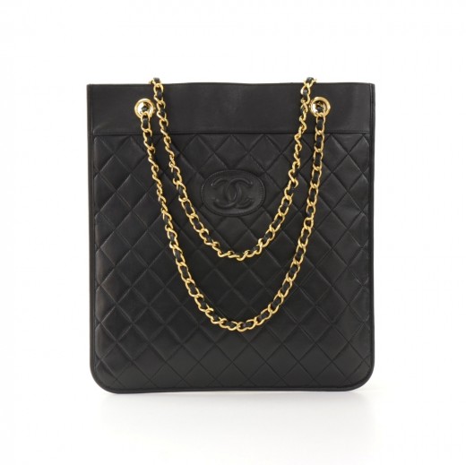 Chanel Chanel Black Quilted Leather Flat Shoulder Tote Bag