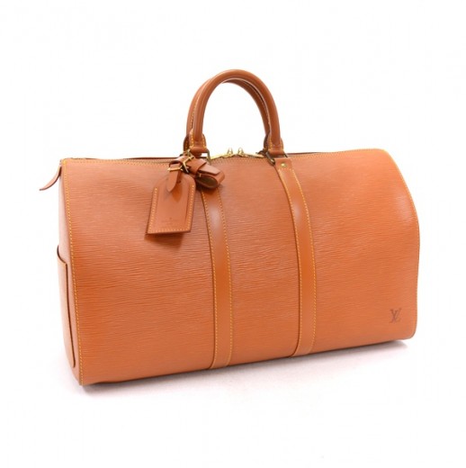 sac de voyage louis vuitton keepall 45 en cuir epi marron camel, Brown Louis  Vuitton Monogram Keepall 50 Travel Bag