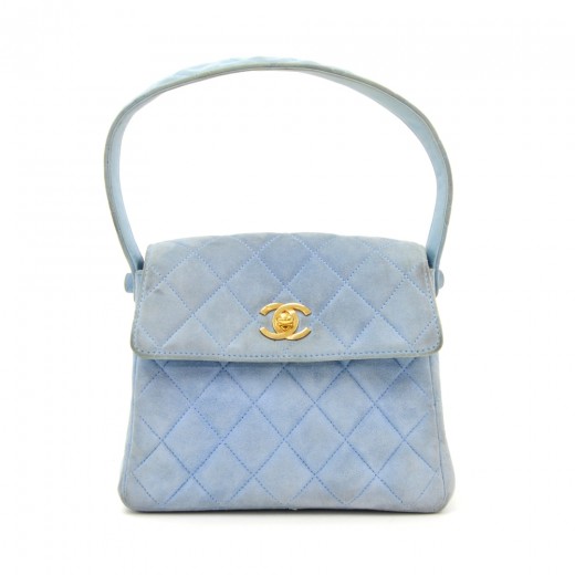 Chanel Chanel Light Blue Quilted Suede Leather Flap Hand Bag