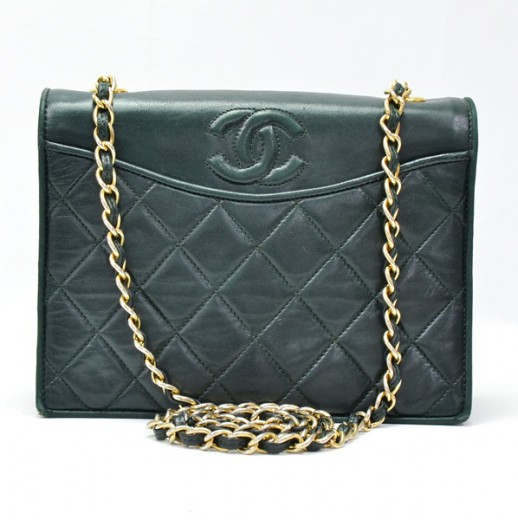 Chanel Chanel Vintage Green Quilted Leather Shoulder Bag Purse
