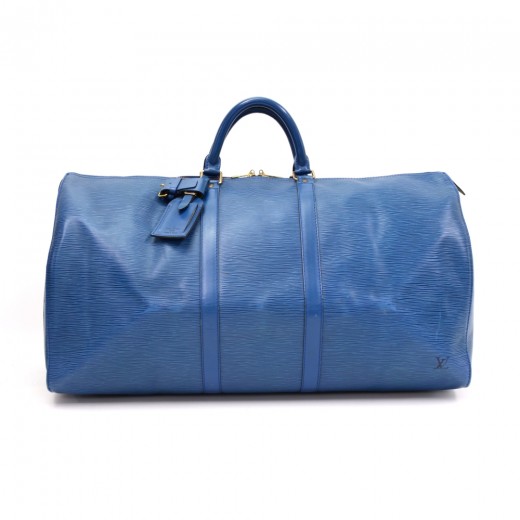Louis Vuitton Blue Epi Leather Keepall 45 Tote Bag
