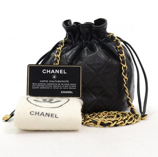 Chanel Chanel Black Quilted Leather Small Pouch Shoulder Bag Gold CC