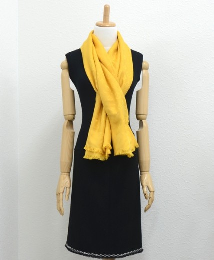 Louis Vuitton Mousseline Silk Stole Scarf Shawl Chiffon Yellow Woman 77 x  31 in