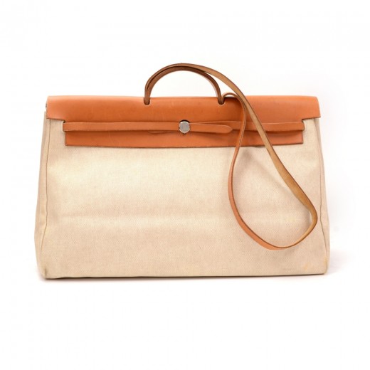 Hermes Hermes Herbag GM 2 in 1 Beige Canvas Brown Leather Shoulder