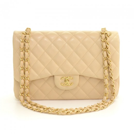 Chanel Chanel 2.55 12 medium Jumbo Double Flap Beige Quilted Leather