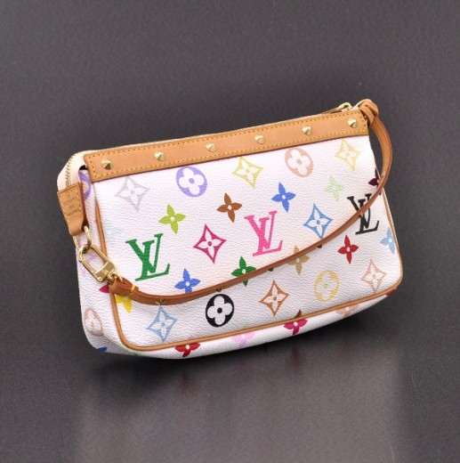 Authentic Louis Vuitton White Multicolor Pochette Accessories Handbag
