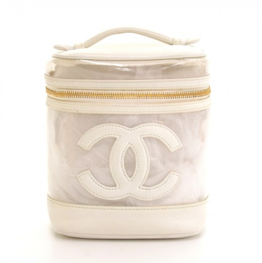 Chanel Chanel Vanity White Leather x Vinyl Cosmetic Hand Bag