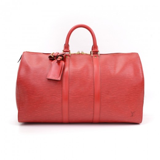 Pre-loved Louis Vuitton Keepall Leather 45 Travel Bag Red Epi