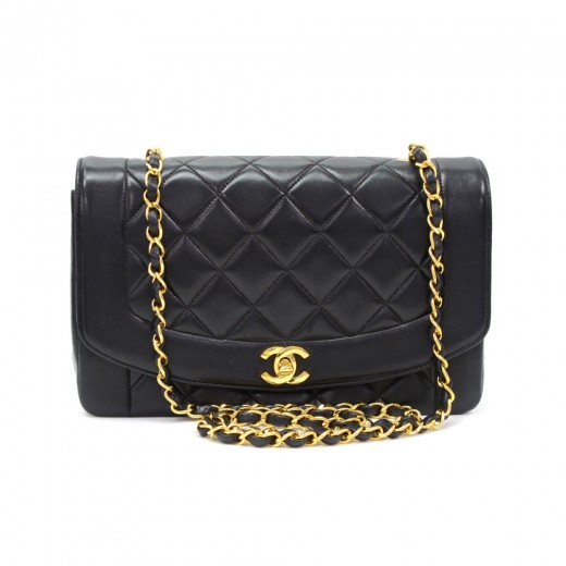 Chanel Vintage Chanel 10 Diana Classic Black Quilted Leather