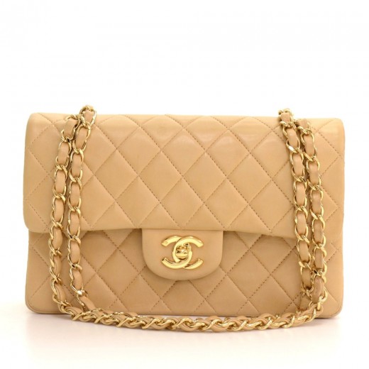 Chanel Chanel 2.55 9 Double Flap Beige Quilted Leather Shoulder Bag