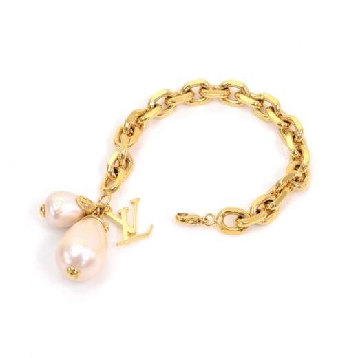 Louis Vuitton, Jewelry, Louis Vuitton Speedy Faux Pearl Gold Tone Bracelet
