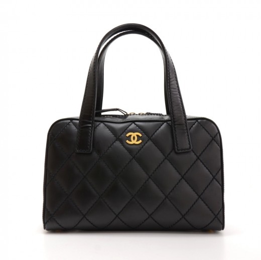 Chanel Chanel Black Quilted Wild Stitch Patent Leather Medium Tote