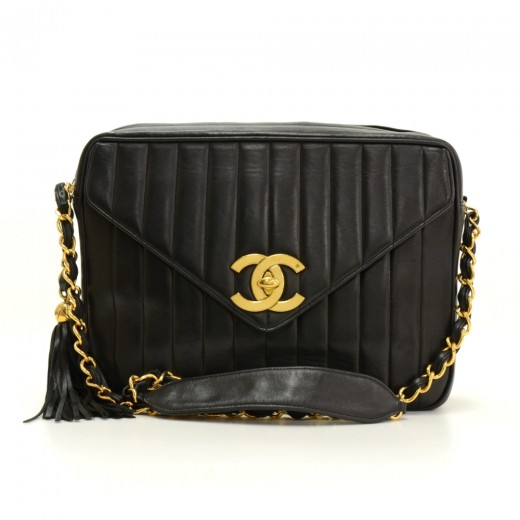 Chanel Chanel 12 Black Vertical Quilted Leather Fringe Shoulder Bag
