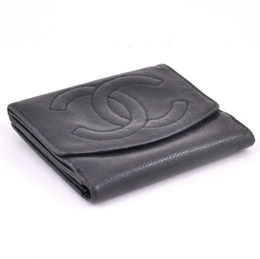 Vintage Chanel Timeless Wallet in Black Caviar Leather from France - Ruby  Lane