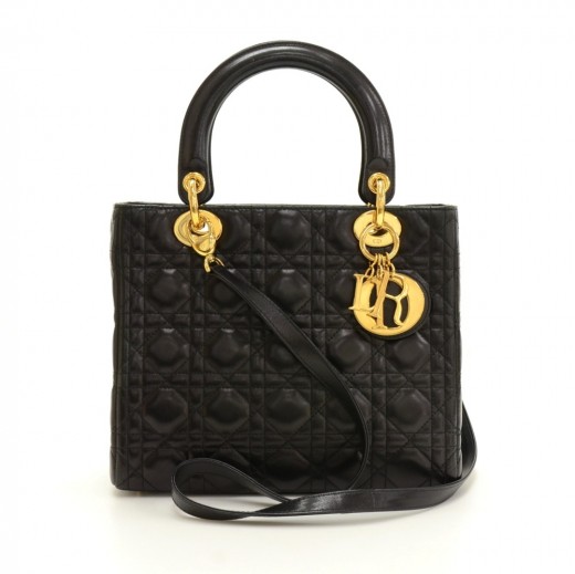 Dior Christian Dior Lady Dior 10 Black Quilted Cannage Leather Hand
