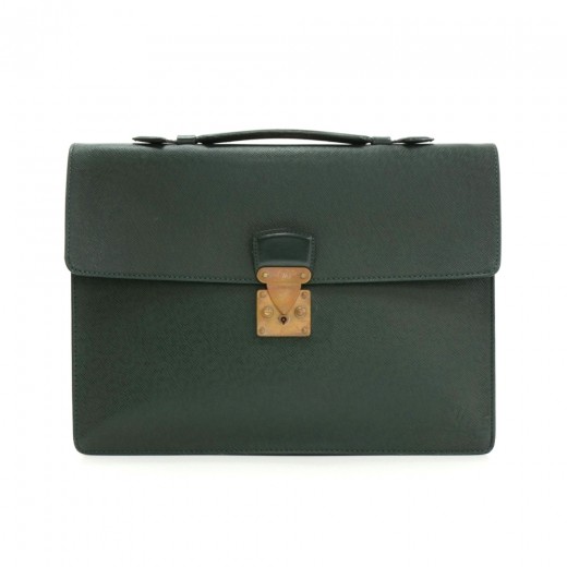 Vintage Louis Vuitton Green Taiga Leather Serviette Kourand Briefcase