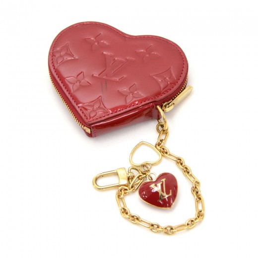 Louis Vuitton Coin Case Verni Porto Monecour Pom Damour Heart Charm W/Box
