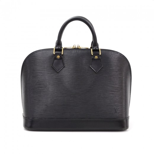 A black leather Louis Vuitton 'Alma' tote bag is seen during the