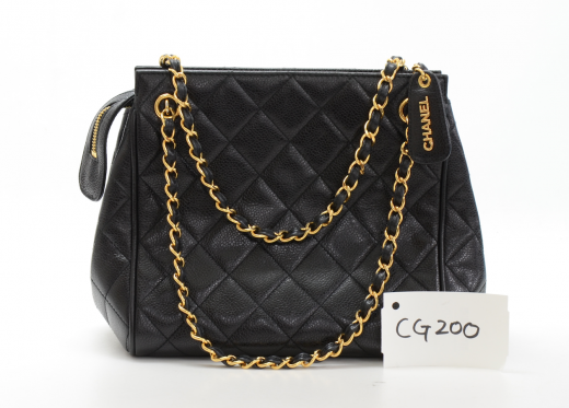 Chanel Chanel 9inch Black Quilted Caviar Leather Small Tote Hand Bag