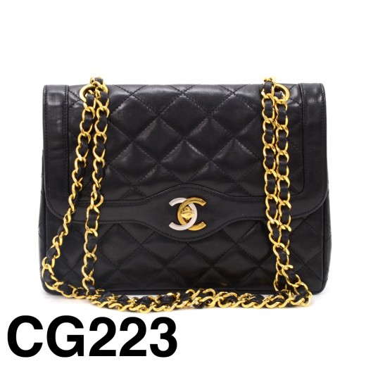 Chanel Vintage Chanel 8inch Double Flap Black Quilted Leather Paris