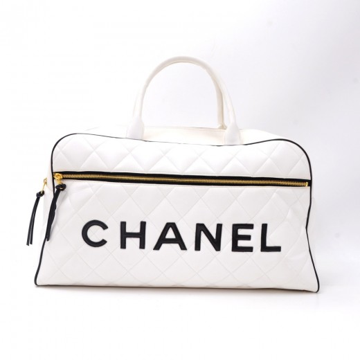 Chanel Vintage Classic Flap White and Black Lambskin Leather Shoulder Bag