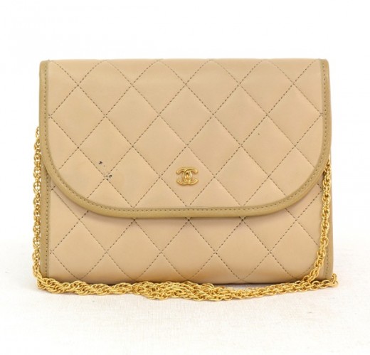 Chanel Chanel Vintage Beige Quilted Leather Small Party Bag Gold CC
