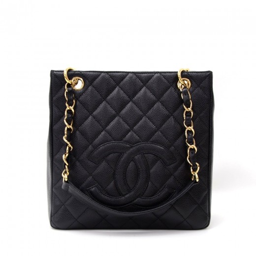 Chanel Chanel PST Black Quilted Caviar Leather Shopping Tote Bag