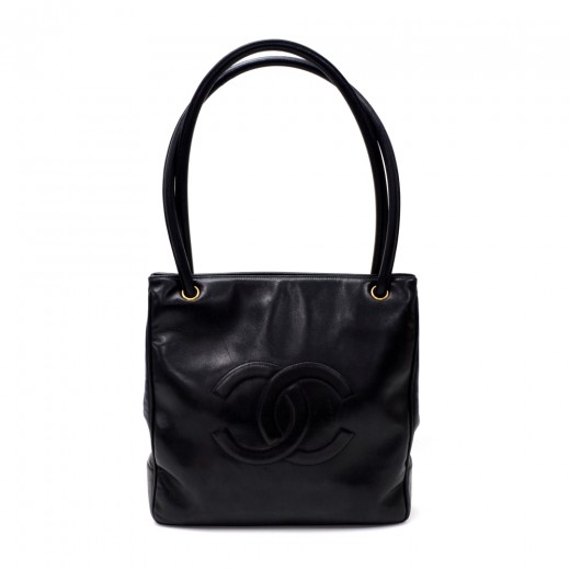 chanel black leather shoulder bag tote