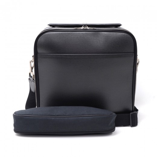 LOUIS VUITTON Leather Briefcase Black Messenger Shoulder Laptop Bag Auth  Mens LV