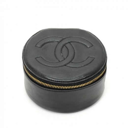 Chanel Vintage Chanel Black Leather Jewelry Case Pouch