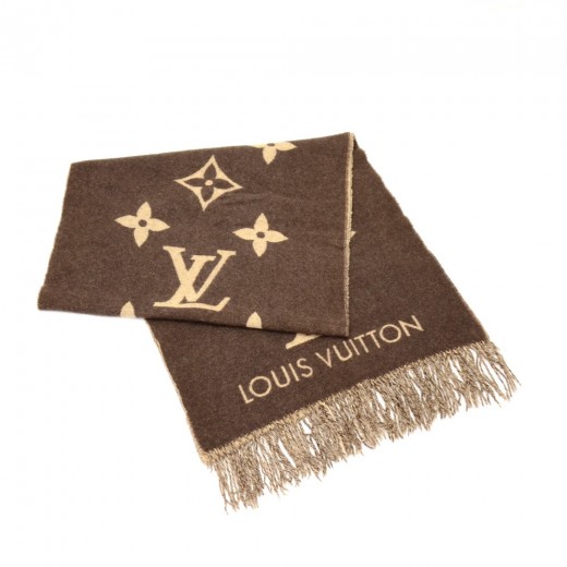 Louis Vuitton Supreme Muffler Scarf Brown Camel MP1891 Wool Cashmere Auth LV  New
