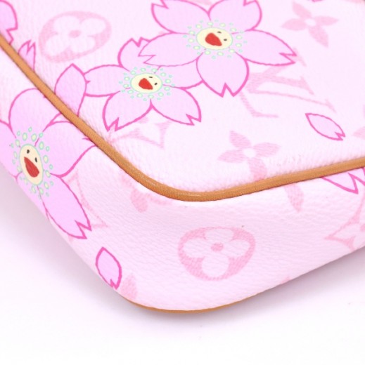 Louis Vuitton Cherry Blossom Canvas & Leather Pochette (33770) Cream & Pink  Baguette