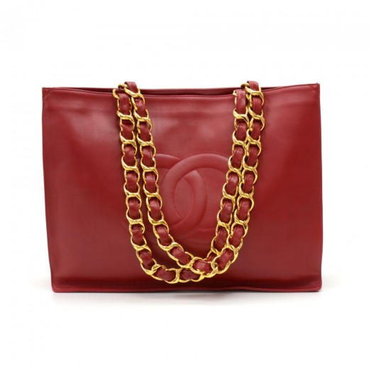 Chanel Vintage Chanel Jumbo XL Red Lambskin Leather Shoulder Shopping