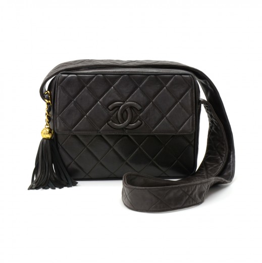 Chanel Vintage Chanel 9 Flap Brown Quilted Leather Fringe Shoulder
