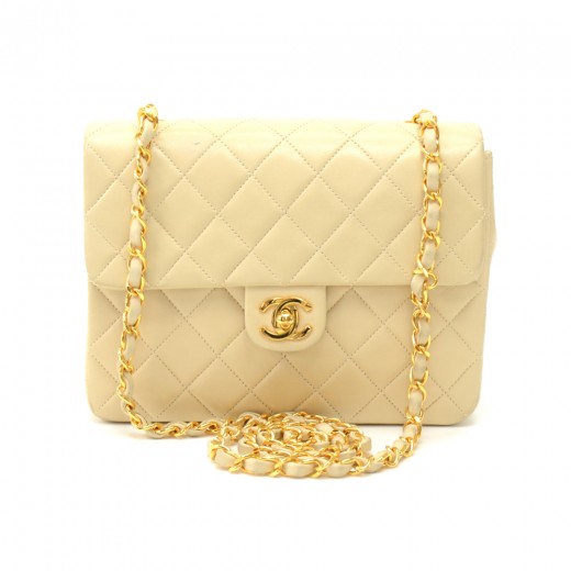 Chanel Vintage Chanel Mini Beige Quilted Leather Flap Shoulder Bag