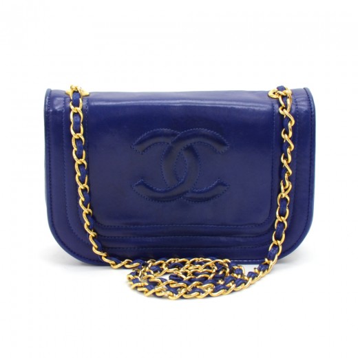 Chanel Vintage Chanel 8 Blue Lambskin Leather Mini Shoulder Flap Bag