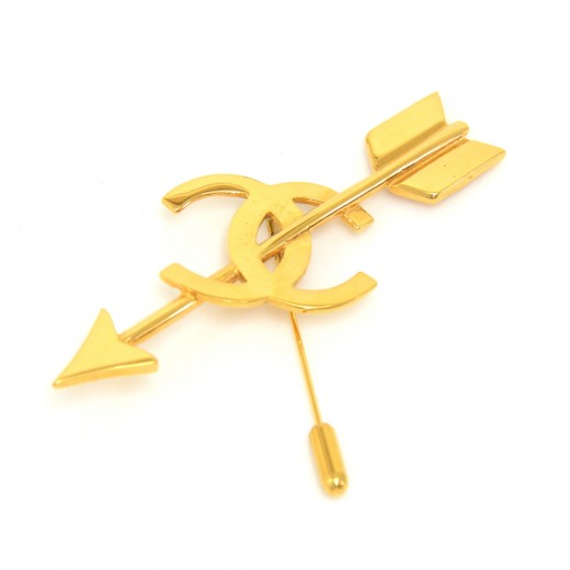 Chanel Chanel Gold-Tone Arrow and CC logo Pin Brooch