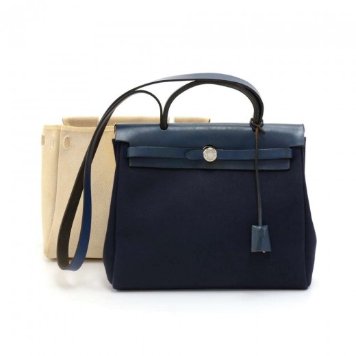 $3500 Hermes Classic Canvas Leather Herbag Zip 31 PM Navy Blue Bag Purse -  Lust4Labels