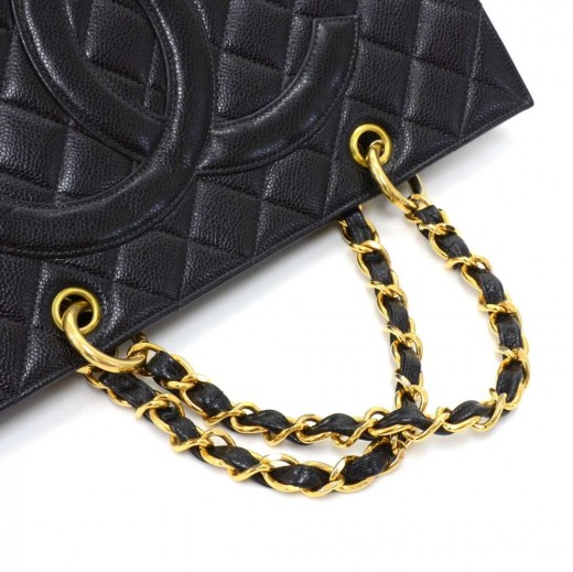 Chanel Vintage Chanel Black Quilted Caviar Leather Shopping Tote Bag