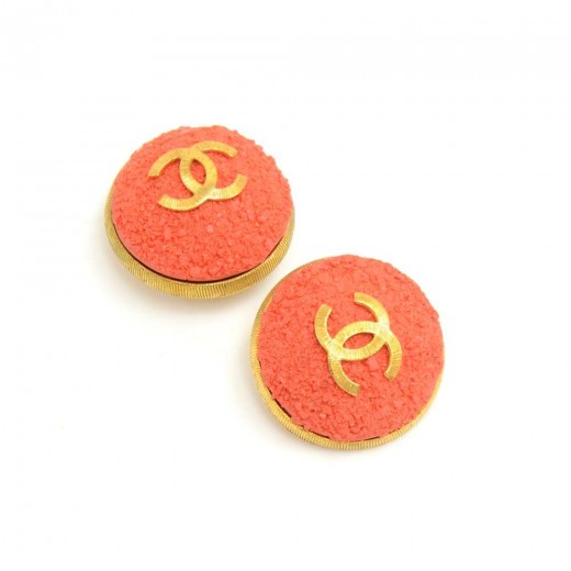 Chanel Vintage Chanel Orange and Gold Large Round CC Logo Earrings