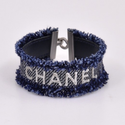 Chanel Chanel Blue Denim Leather Silver Tone Hardware Bracelet