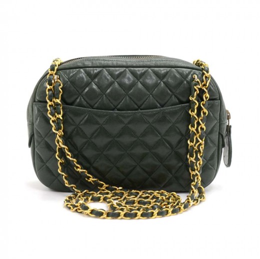 Chanel Vintage Chanel Green Quilted Leather Rounded Chain Shoulder