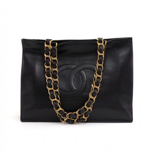 Chanel Vintage Chanel Jumbo XL Black Leather Shoulder Shopping