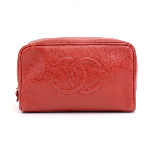 Authentic Chanel Christmas Only Velvet Coco Mark Cosmetic Pouch Red