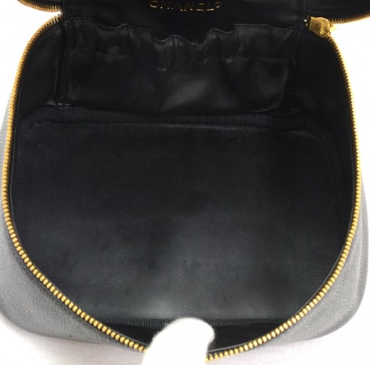 Chanel Vintage Chanel Black Caviar Leather Vanity Cosmetic Case Bag