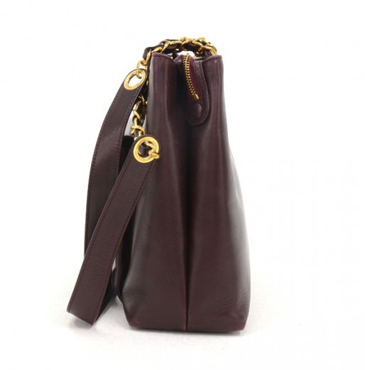 Chanel Vintage Chanel Burgundy Leather Tote Shoulder Bag Gold Chain