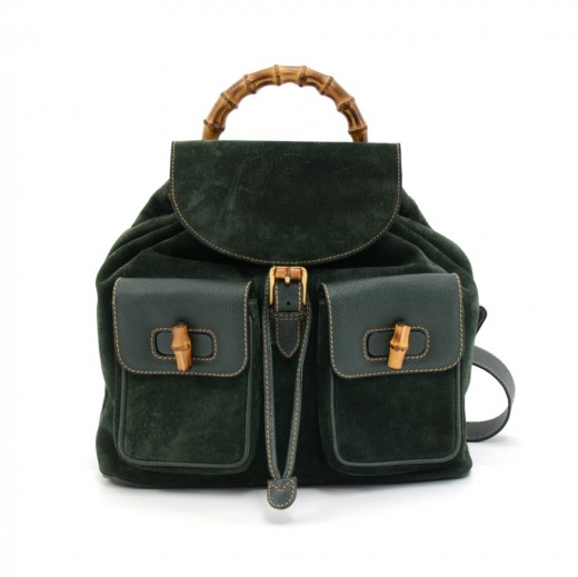 Gucci Bamboo Backpack Mini Green Suede in 2023