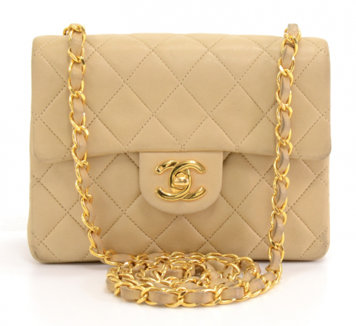 Vintage Chanel Beige Leather Mini Quilted Handbag
