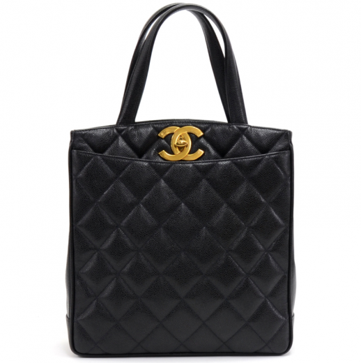 CHANEL Patent Quilted Top Handle Lunch Box Carryall Shoulder Bag Black  738680